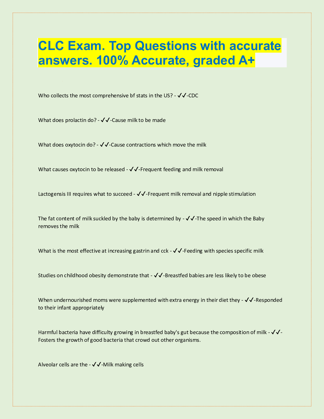 Preview image for CLC Exam. Top Questions with accurate  answers. 100% Accurate, graded A+
